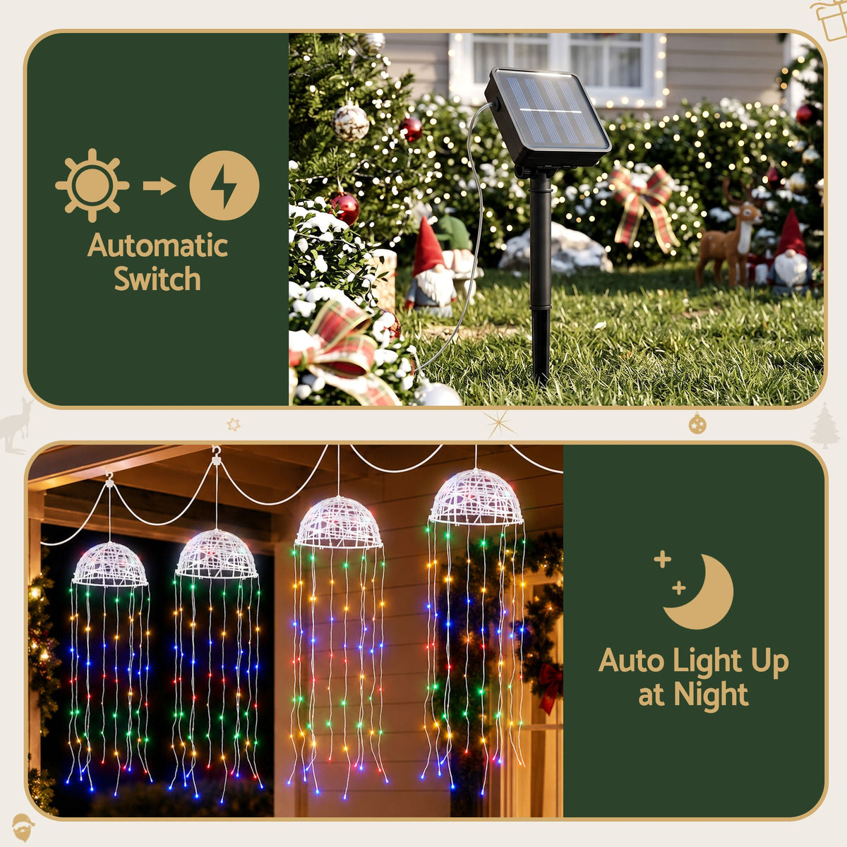 20CM Solar Jellyfish Christmas Lights with 224 Multicolour LED Lights – 4 Pack