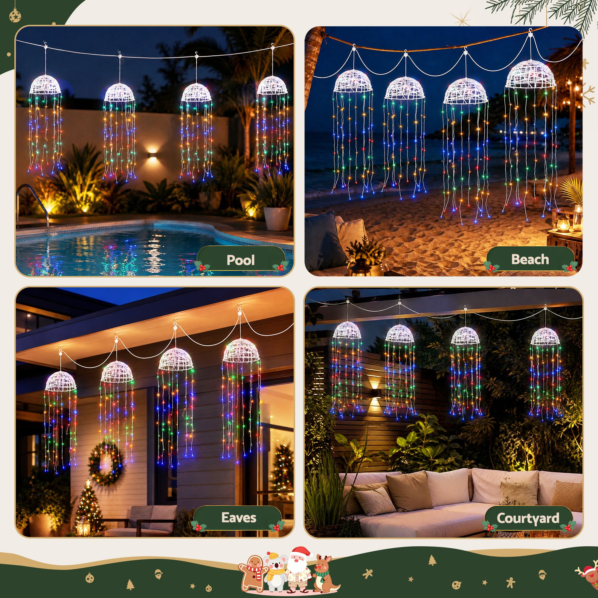 20CM Solar Jellyfish Christmas Lights with 224 Multicolour LED Lights – 4 Pack