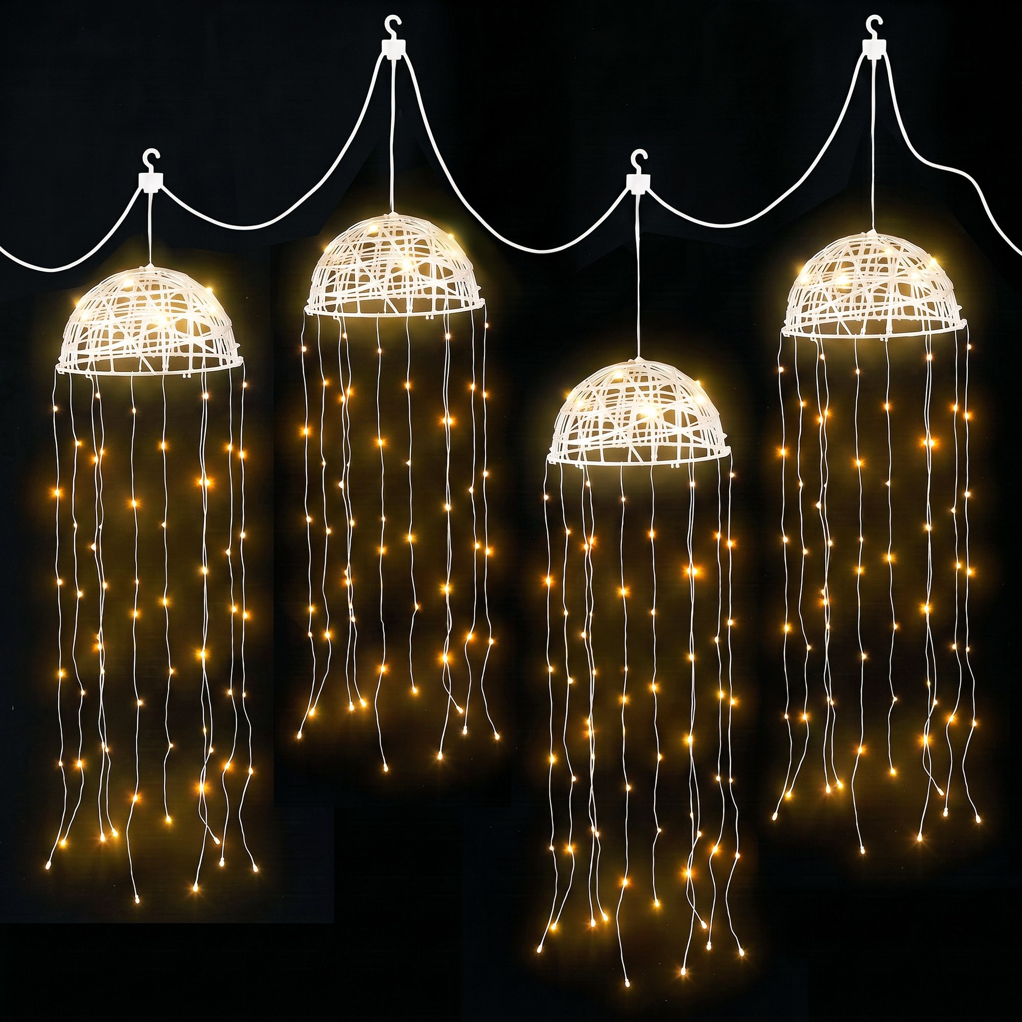 20CM Solar Jellyfish Christmas Lights with 224 Warm White LED Lights – 4 Pack