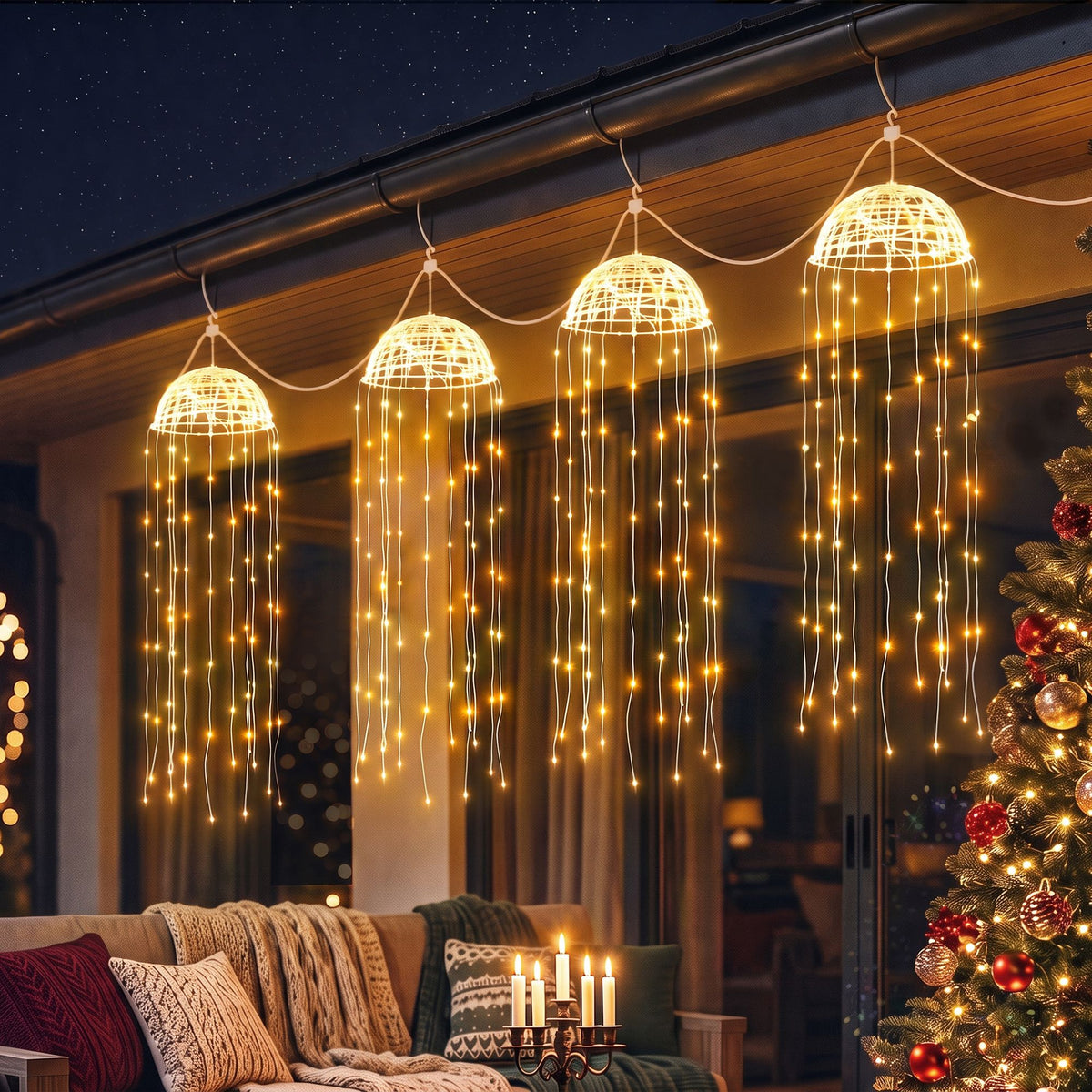 20CM Solar Jellyfish Christmas Lights with 224 Warm White LED Lights – 4 Pack