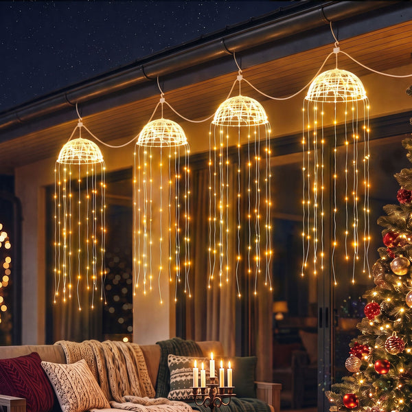20CM Solar Jellyfish Christmas Lights with 224 Warm White LED Lights – 4 Pack