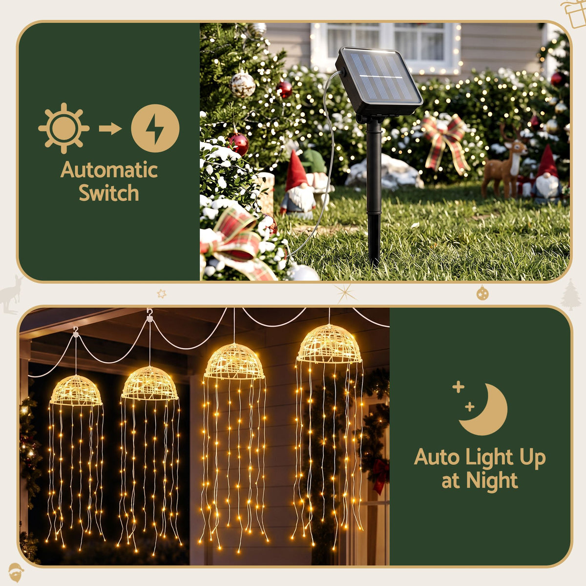 20CM Solar Jellyfish Christmas Lights with 224 Warm White LED Lights – 4 Pack