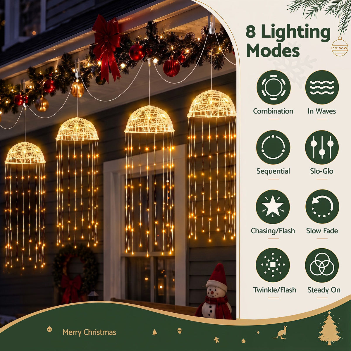 20CM Solar Jellyfish Christmas Lights with 224 Warm White LED Lights – 4 Pack