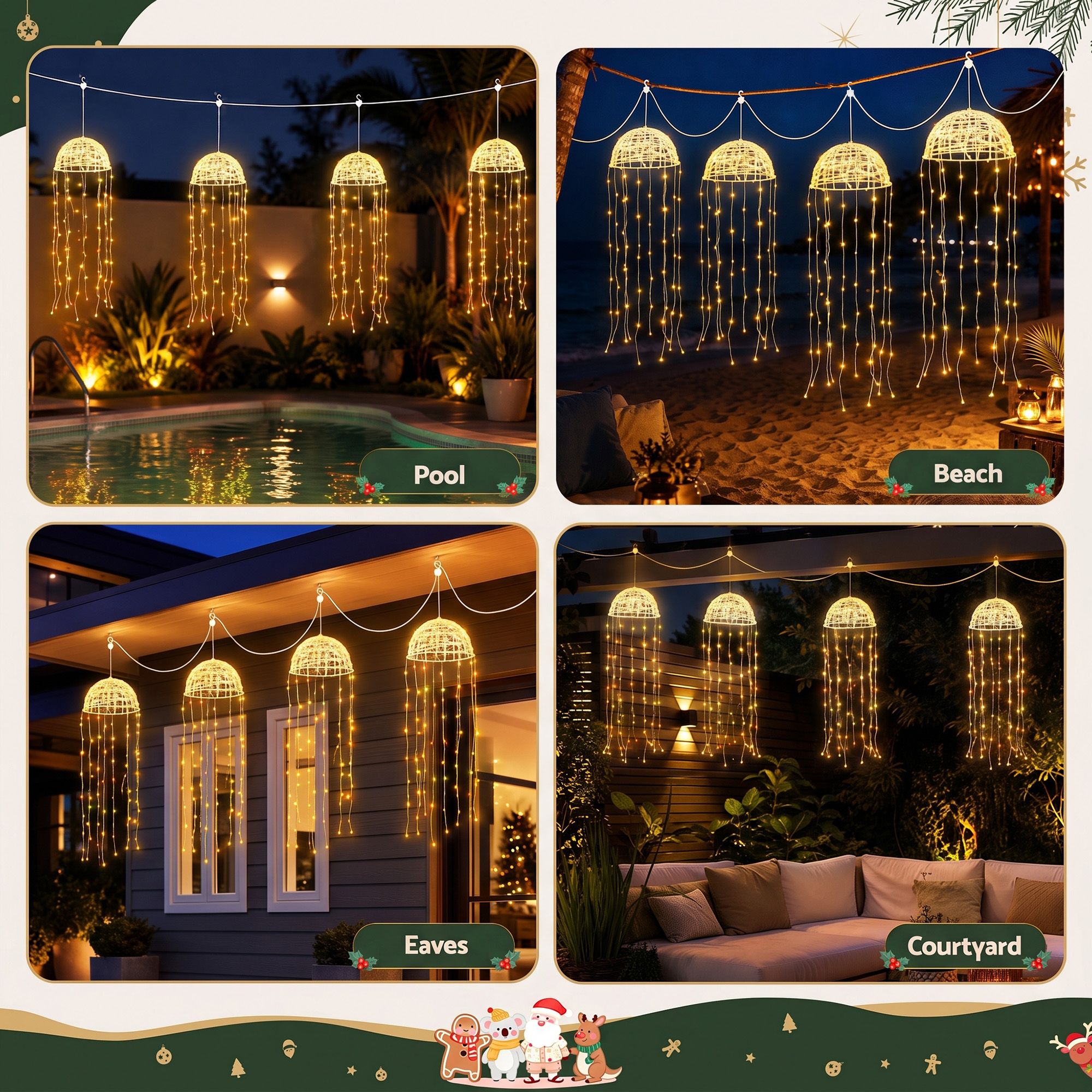 20CM Solar Jellyfish Christmas Lights with 224 Warm White LED Lights – 4 Pack