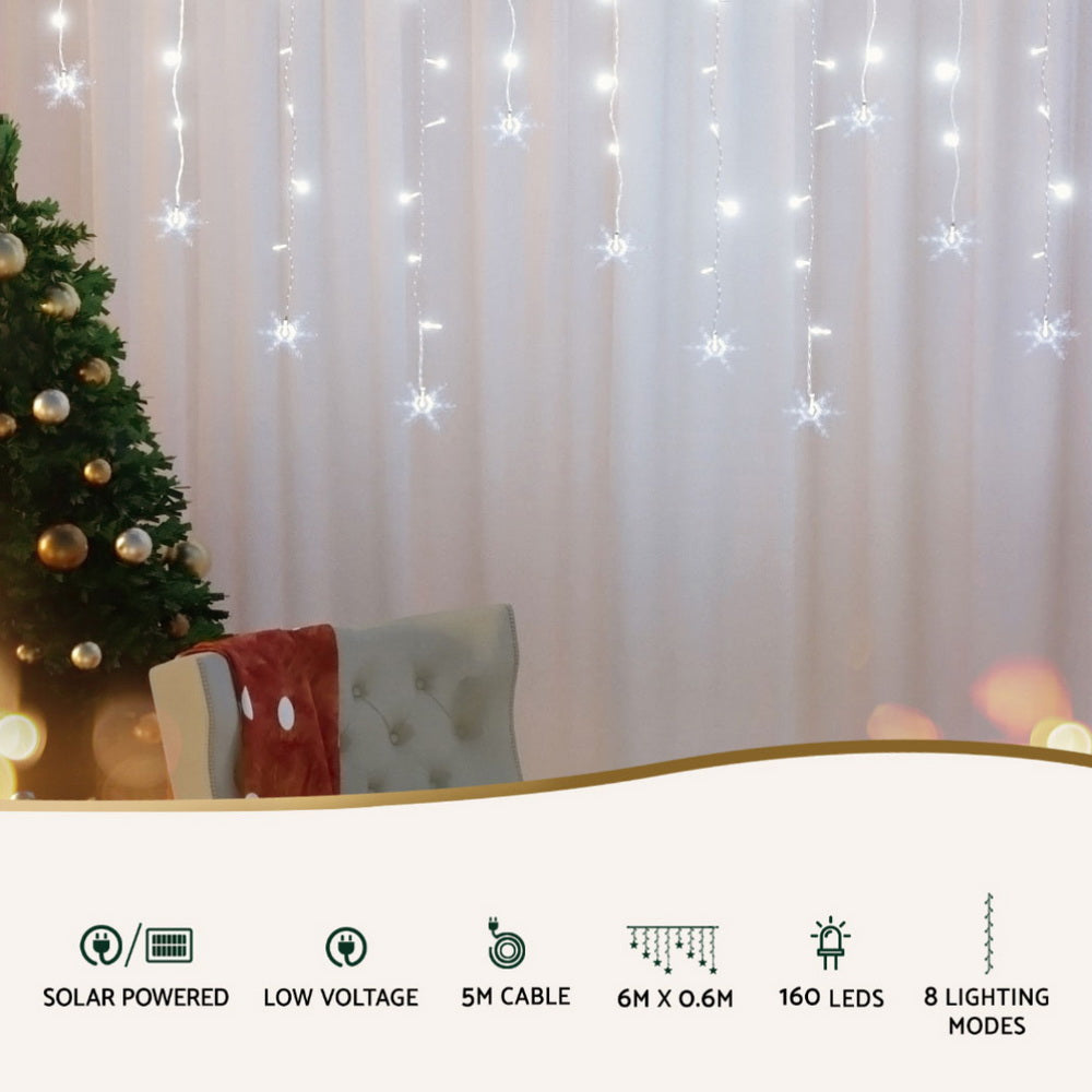 6M Snowflake Icicle Lights with 160 Cool White LEDs