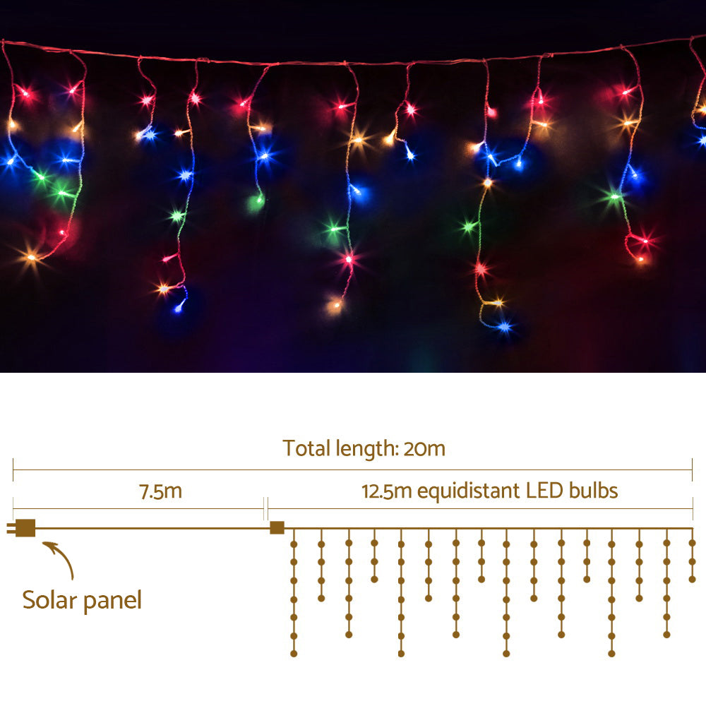 12.5M Solar Icicle Christmas Lights with 500 Multi-Colour LEDs