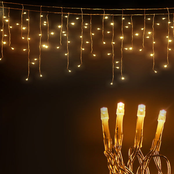 12.5M Icicle Christmas Lights – 100 Drops 500 Warm White LEDs