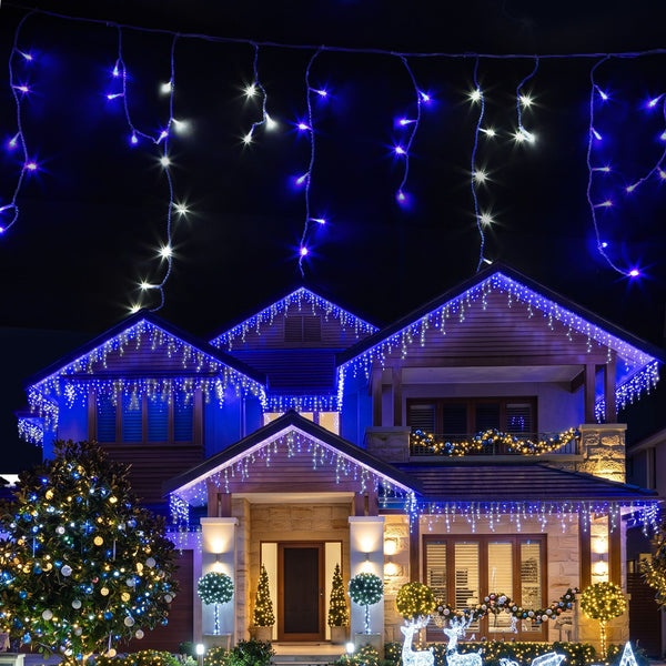 20M Icicle Christmas Lights with 800 Blue & White LEDs