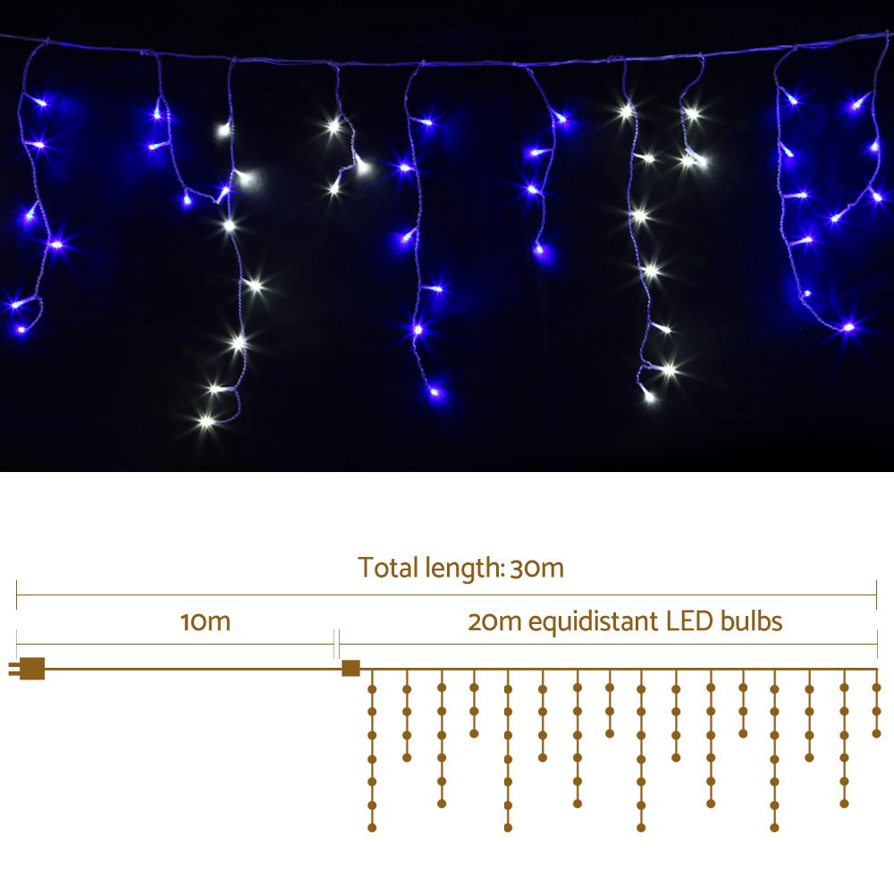 20M Icicle Christmas Lights with 800 Blue & White LEDs