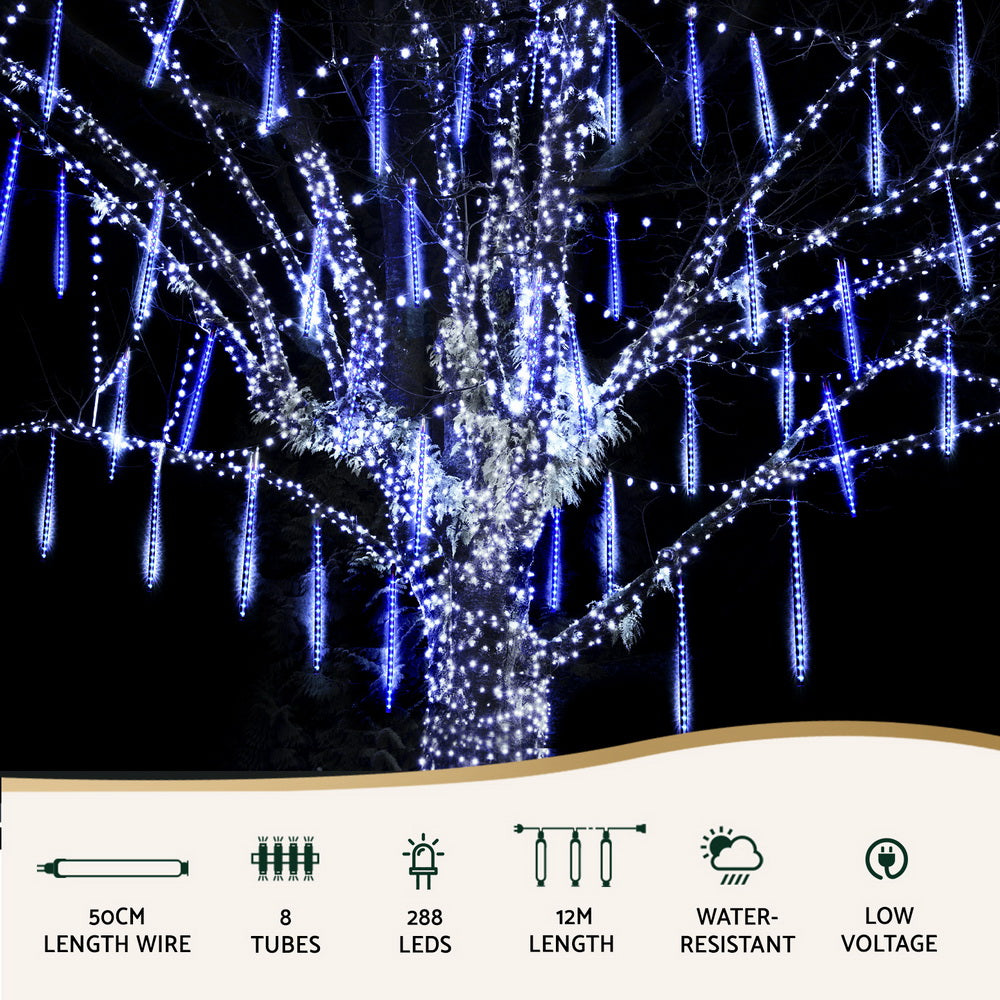 7M Blue LED Meteor Shower Icicle Christmas Lights – 288 LEDs