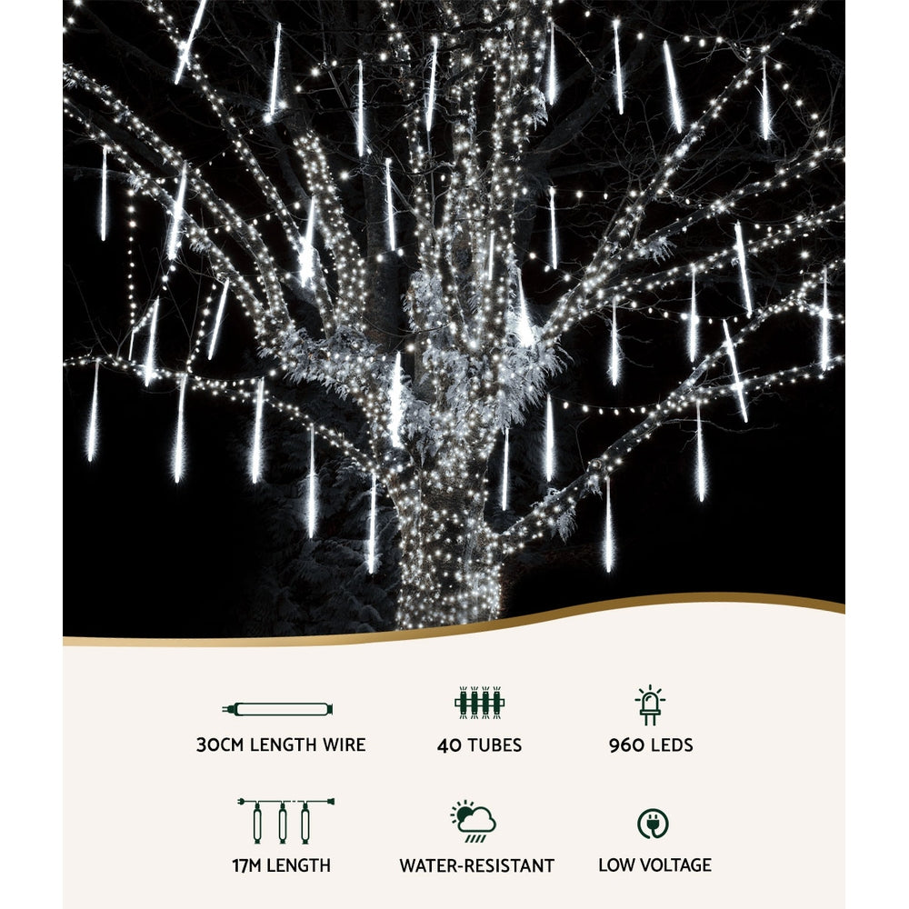 12M Meteor Shower Lights with 960 Cool White LEDs