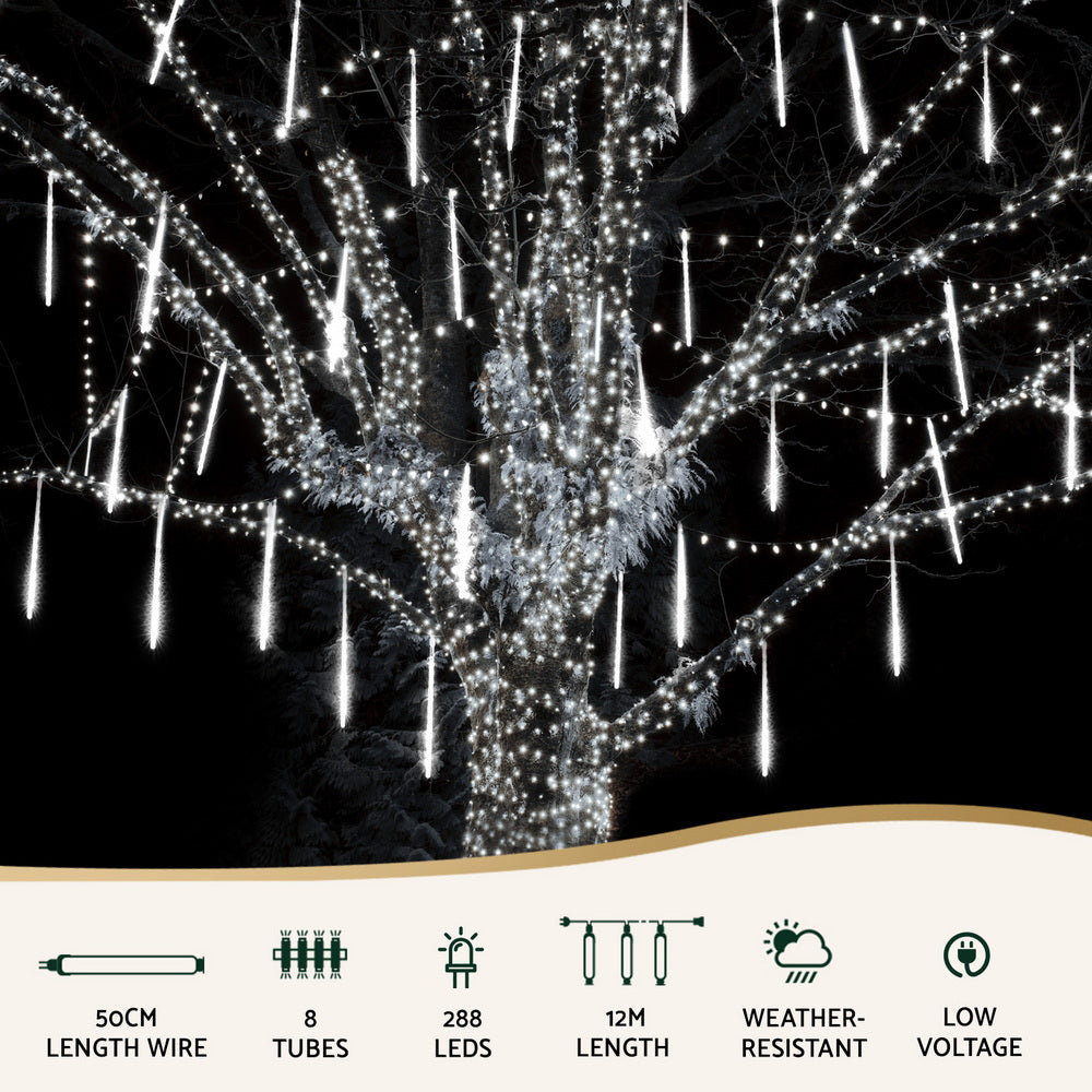 7M Meteor Shower Christmas Tube Lights with 288 White LEDs