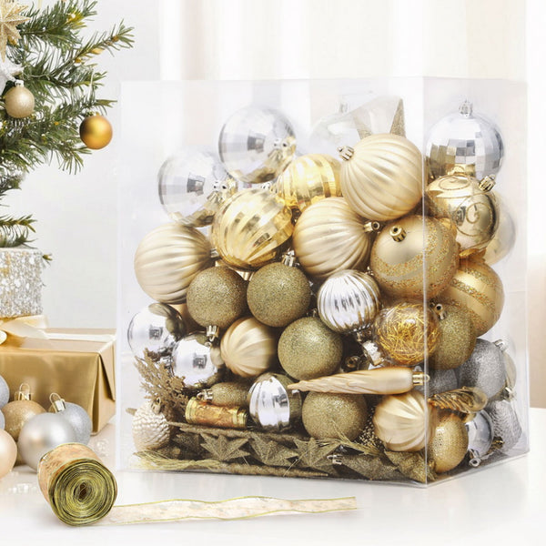 125PCS Christmas Bauble Ornament Set – Gold & Silver Shatterproof