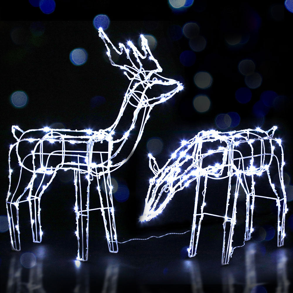 2 Piece Solar Light-Up Reindeer Set with 200 Cool White LEDs
