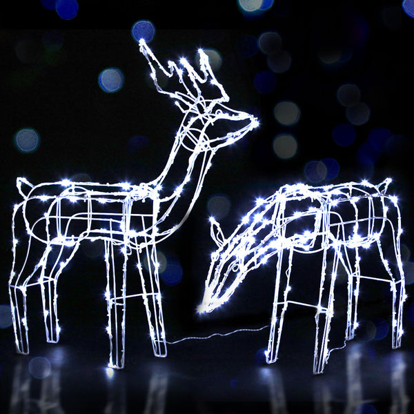 2 Piece Solar Light-Up Reindeer Set with 200 Cool White LEDs