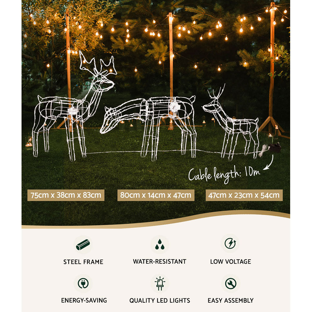 83CM Reindeer Family Motif Light Set – Cold White LEDs 250 Lights