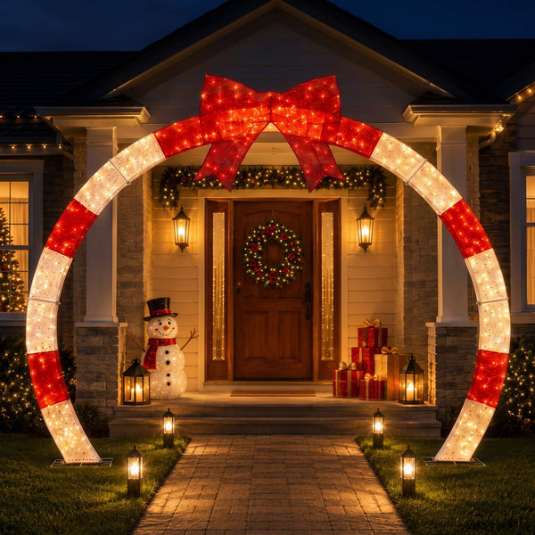 2.5M Pre-Lit Christmas Archway with Bow – 330 Warm White LEDs