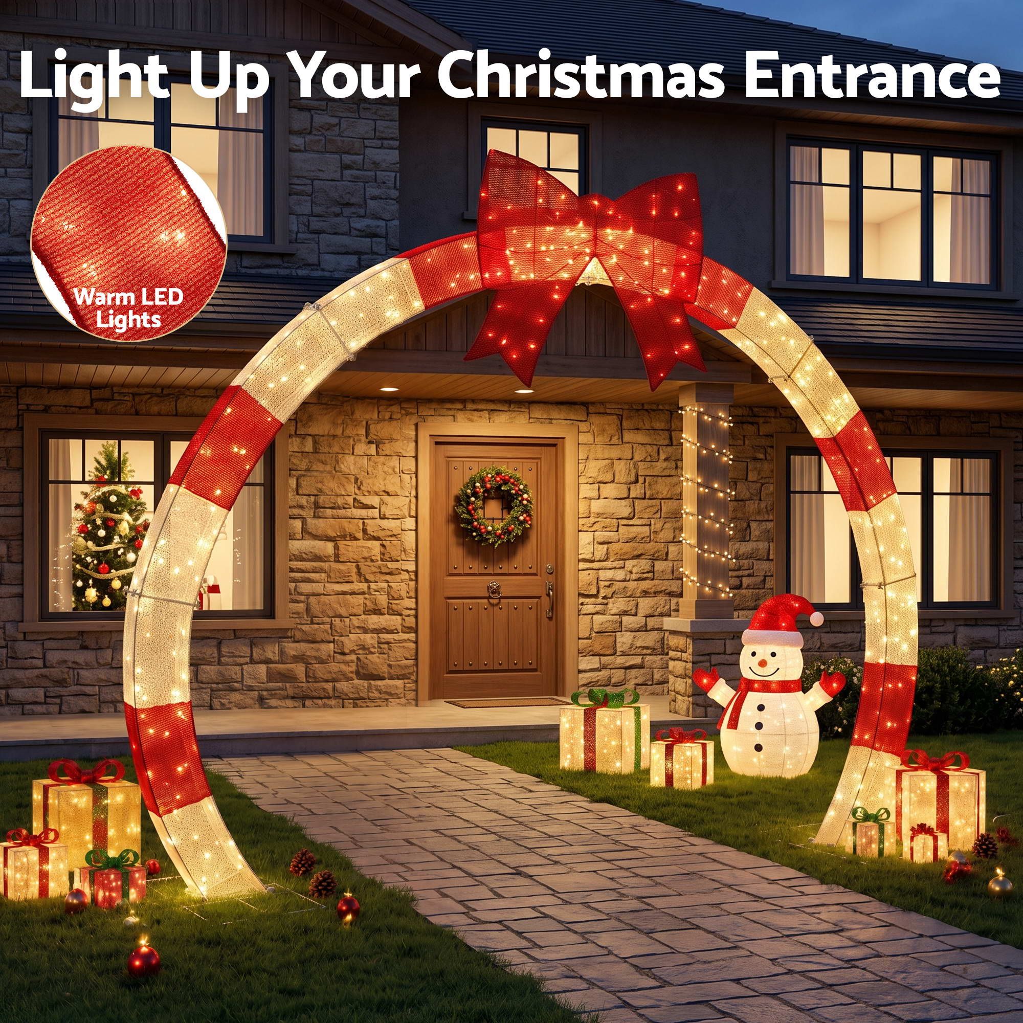 2.5M Pre-Lit Christmas Archway with Bow – 330 Warm White LEDs