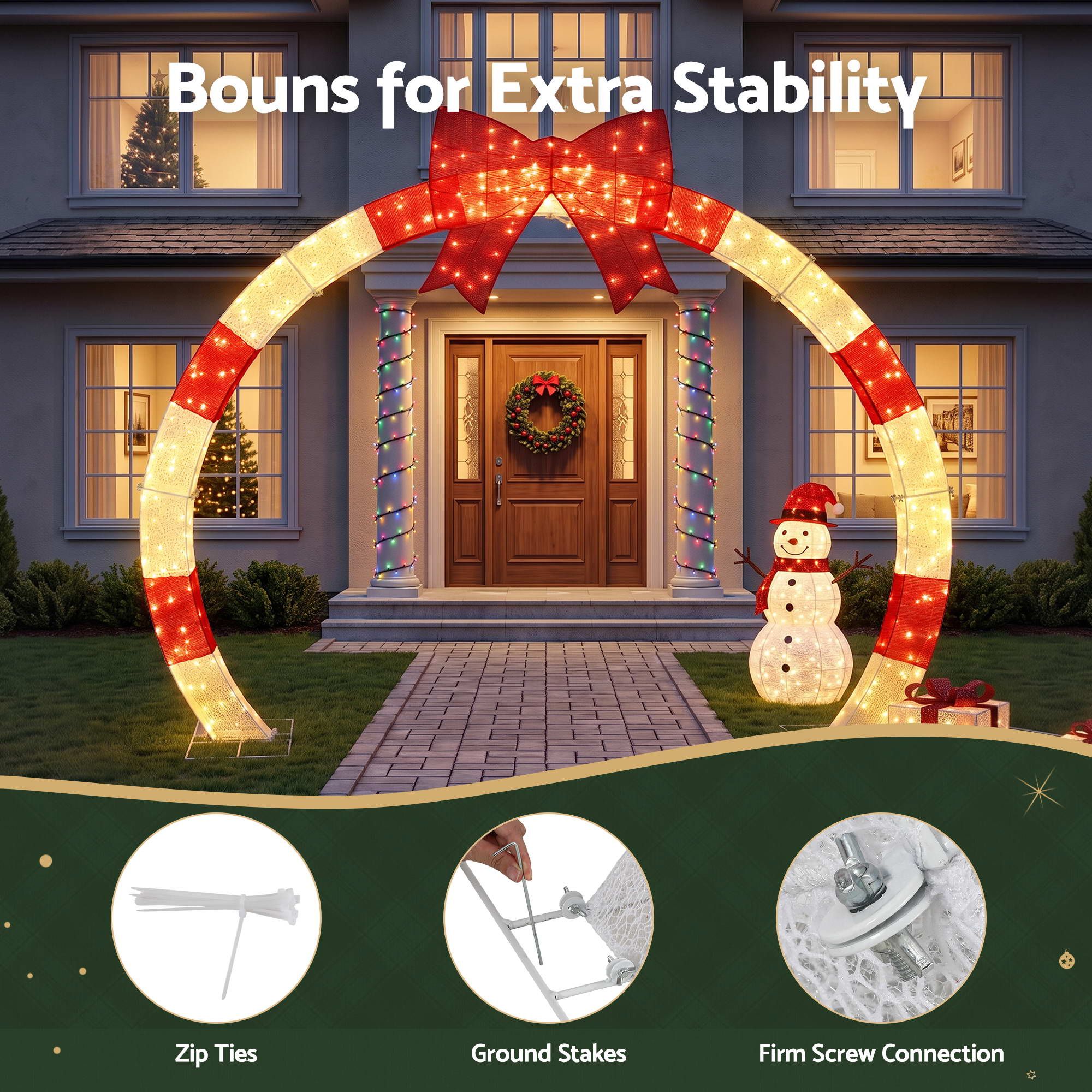 2.5M Pre-Lit Christmas Archway with Bow – 330 Warm White LEDs
