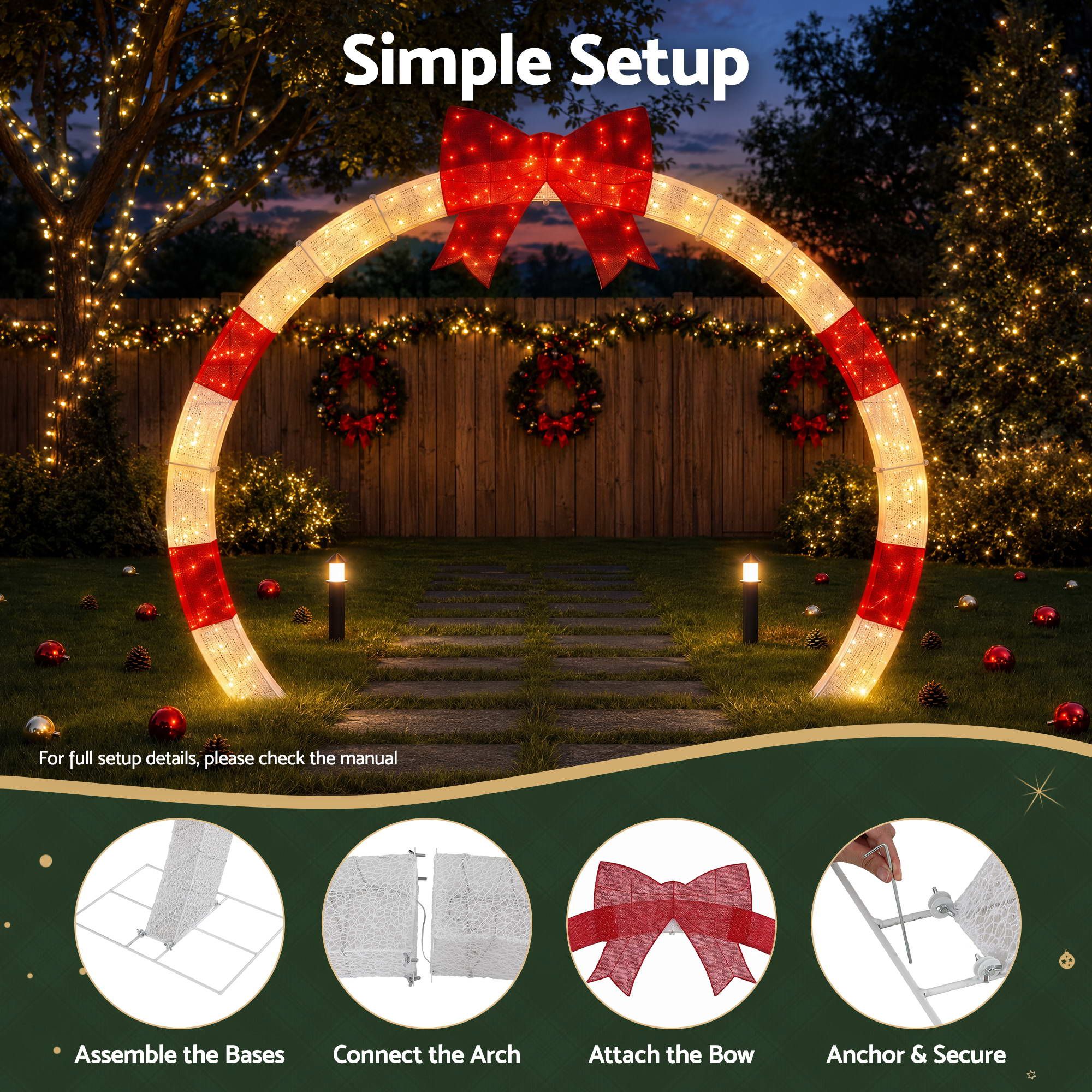 2.5M Pre-Lit Christmas Archway with Bow – 330 Warm White LEDs
