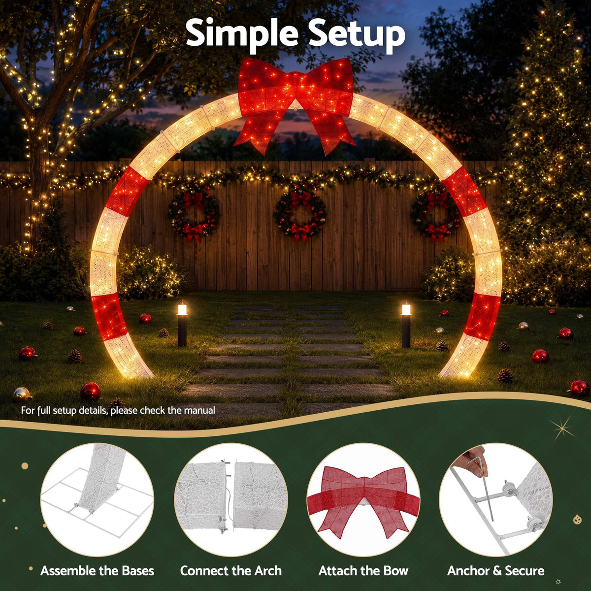 2.5M Pre-Lit Christmas Archway with Bow – 330 Warm White LEDs