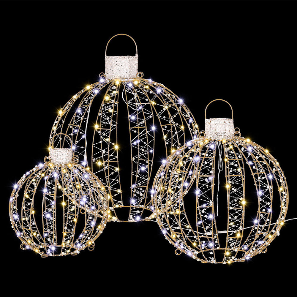 3PCS 3D Christmas Ball Motif Light Set – 360 Warm & Cool White LED Lights