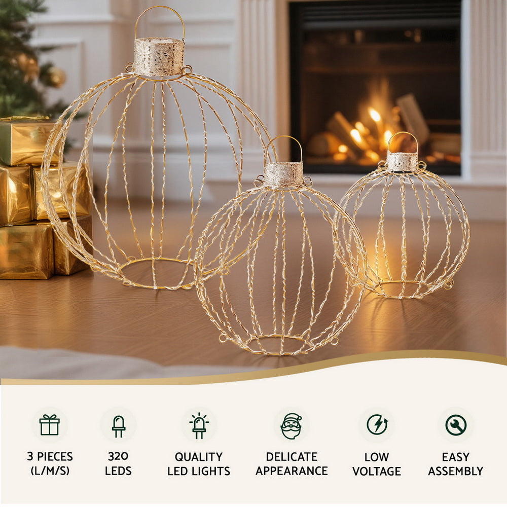 3-Piece Sphere Motif Light Set – Warm White LEDs 320 Lights