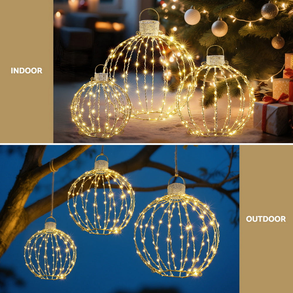 3-Piece Sphere Motif Light Set – Warm White LEDs 320 Lights