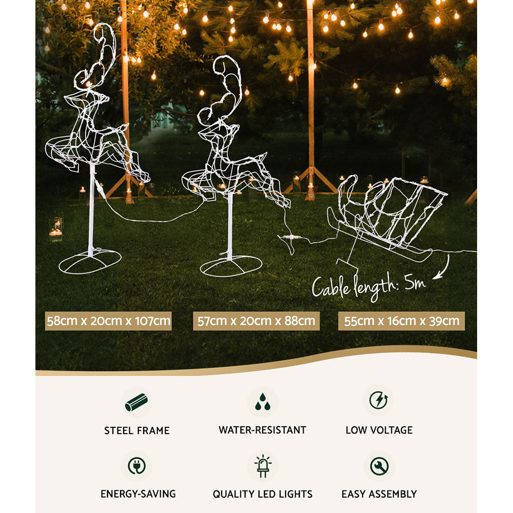3 Piece Light-Up Reindeer & Sleigh Set with 120 Cool White LEDs