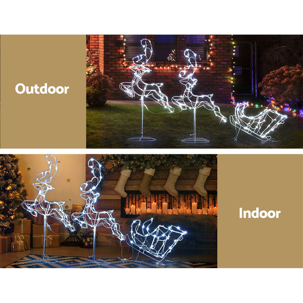3 Piece Light-Up Reindeer & Sleigh Set with 120 Cool White LEDs