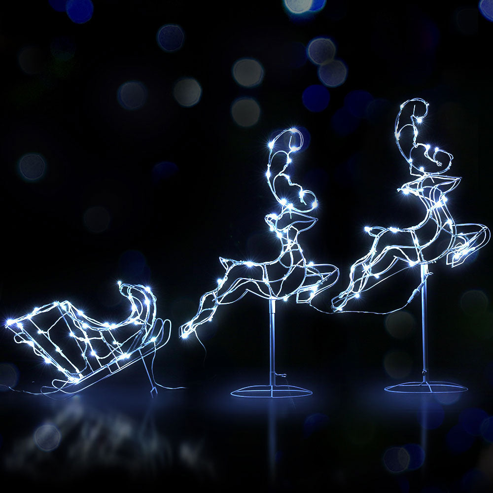 3 Piece Light-Up Reindeer & Sleigh Set with 120 Cool White LEDs