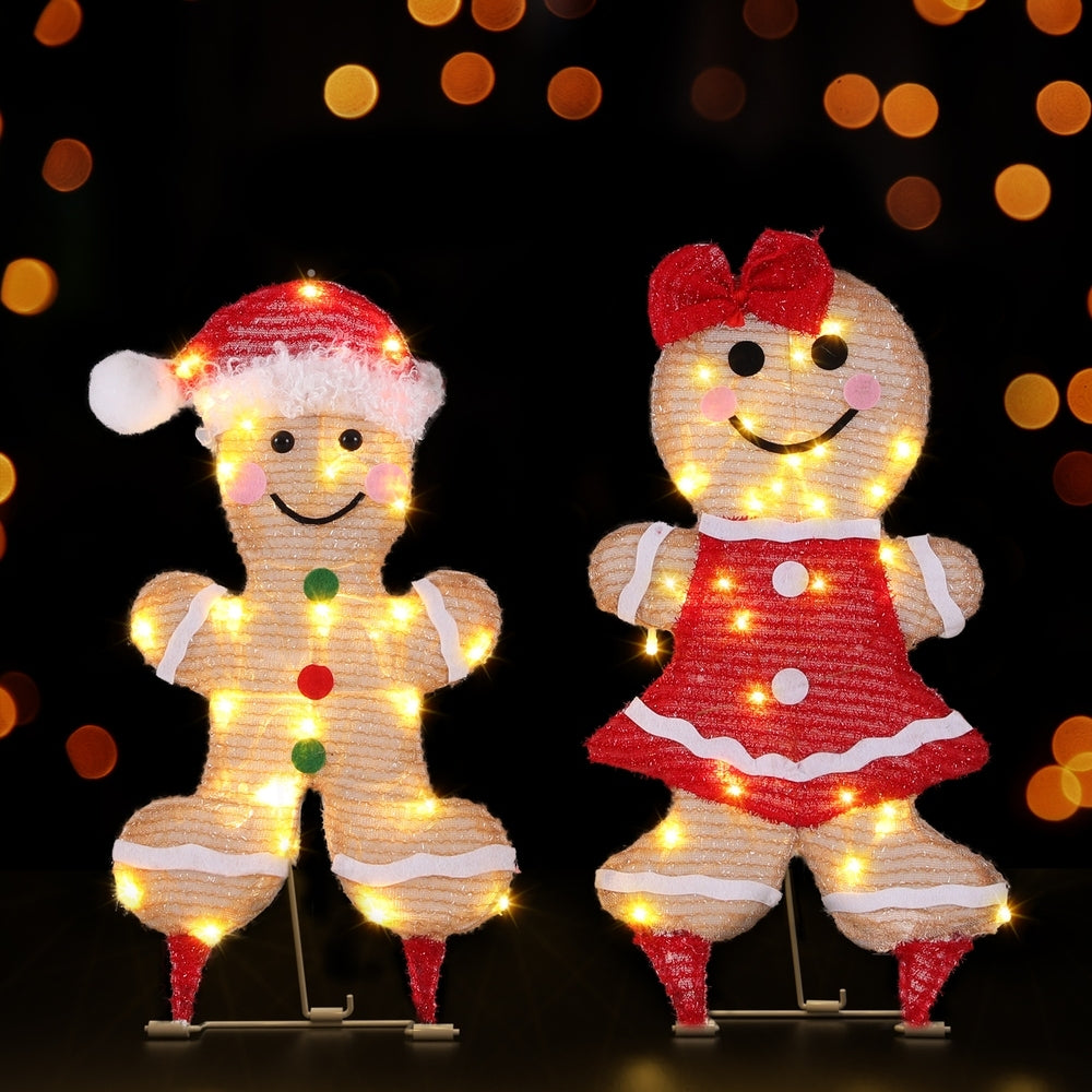 2 Pack Light-Up Gingerbread Figures with 30 Warm White LEDs