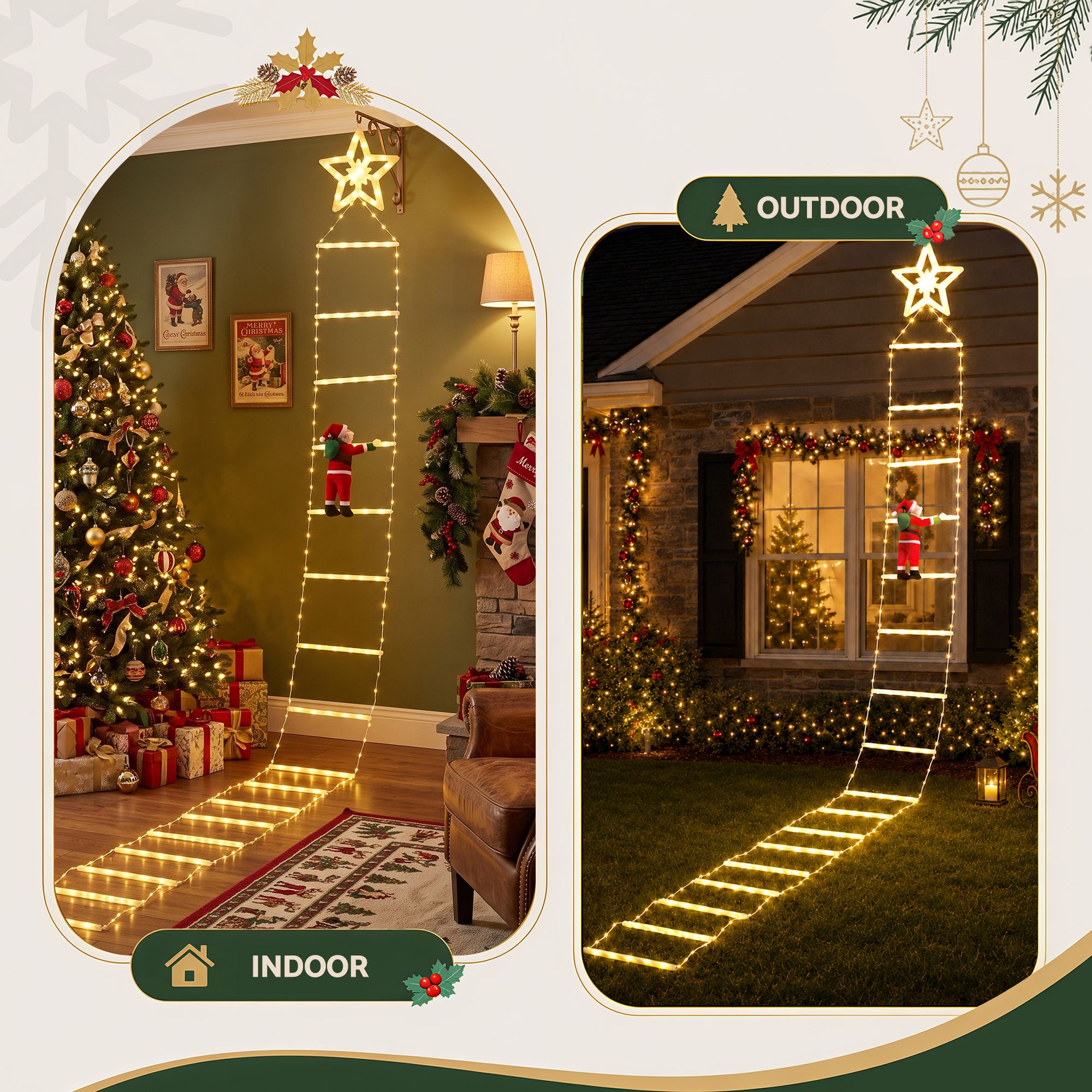 3.4M Climbing Santa Ladder Lights with 328 Warm White LED Lights
