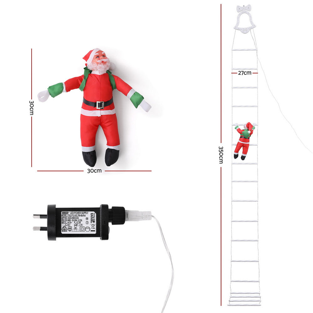 3.5M Climbing Santa Christmas Ladder Lights with 300 Multi-Colour LEDs