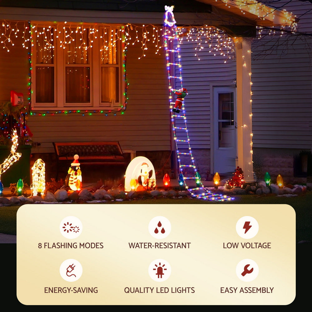 3.5M Climbing Santa Christmas Ladder Lights with 300 Multi-Colour LEDs