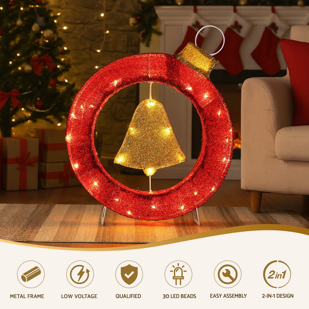 63CM Christmas Bauble Motif with Hanging Bell & 30 LED Lights