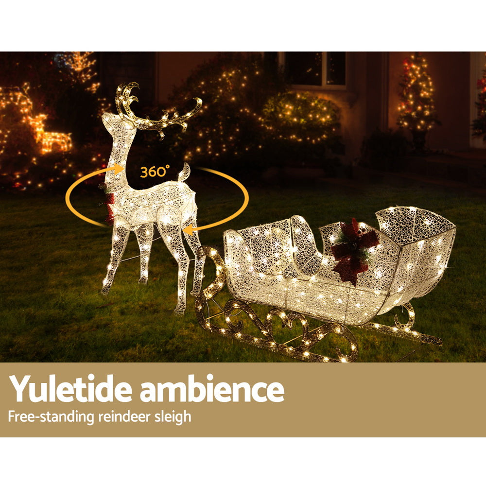 Light-Up Reindeer & Sleigh Set with 215 Warm White LEDs