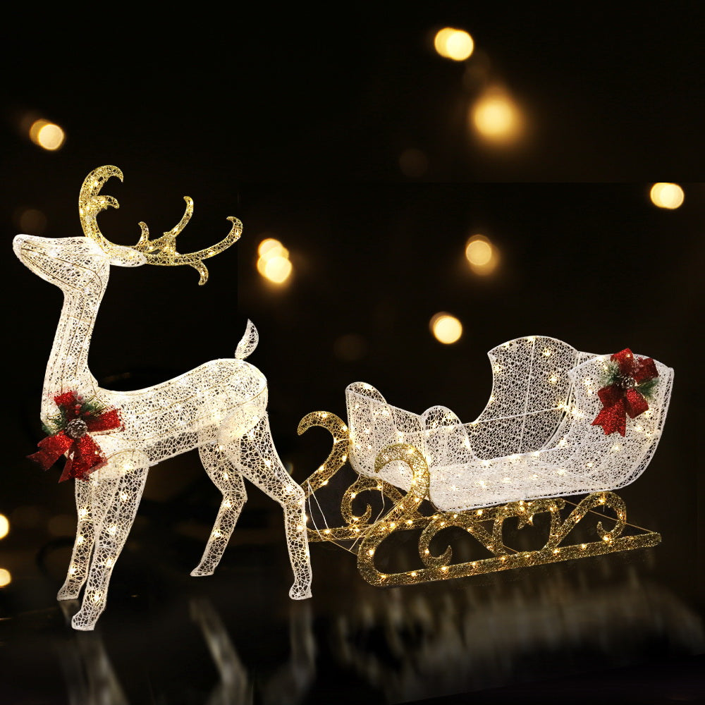 Light-Up Reindeer & Sleigh Set with 215 Warm White LEDs