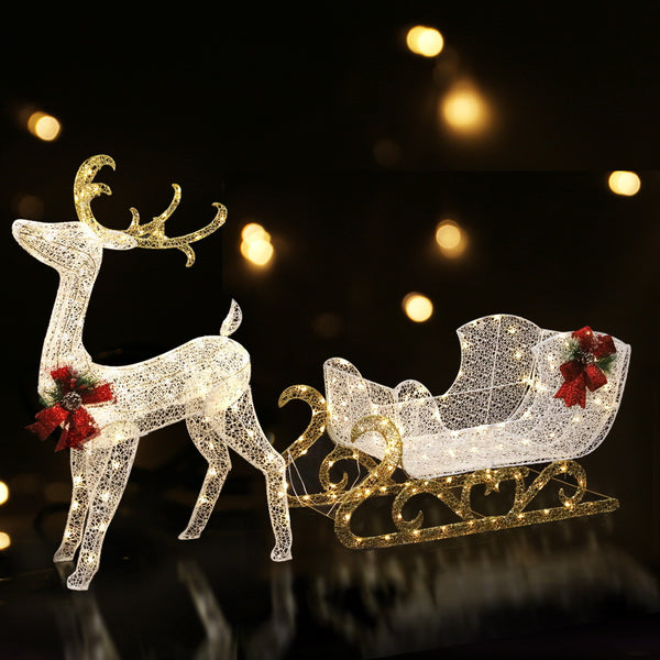 Light-Up Reindeer & Sleigh Set with 215 Warm White LEDs