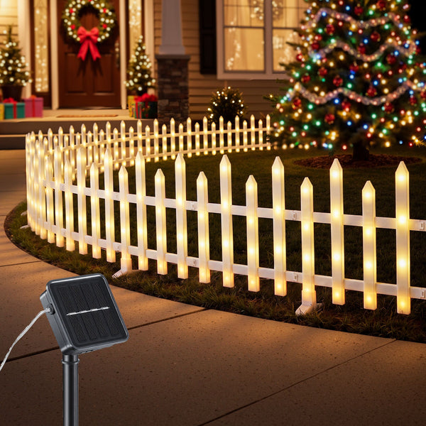 3M Solar Christmas Fence Lights with 128 Warm White LED – 8 Pack