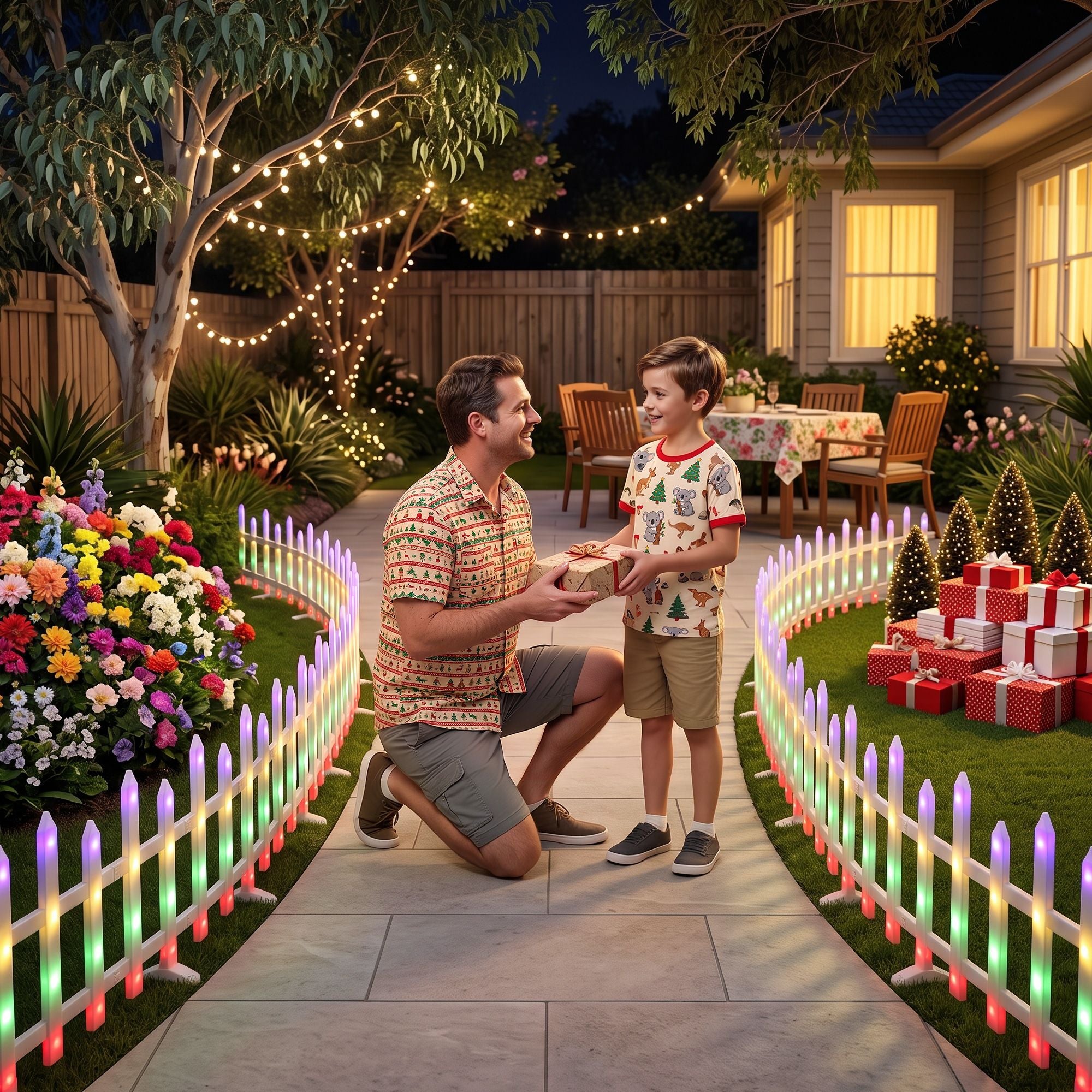 3M Solar Christmas Fence Lights with 128 Multicolour LED – 8 Pack