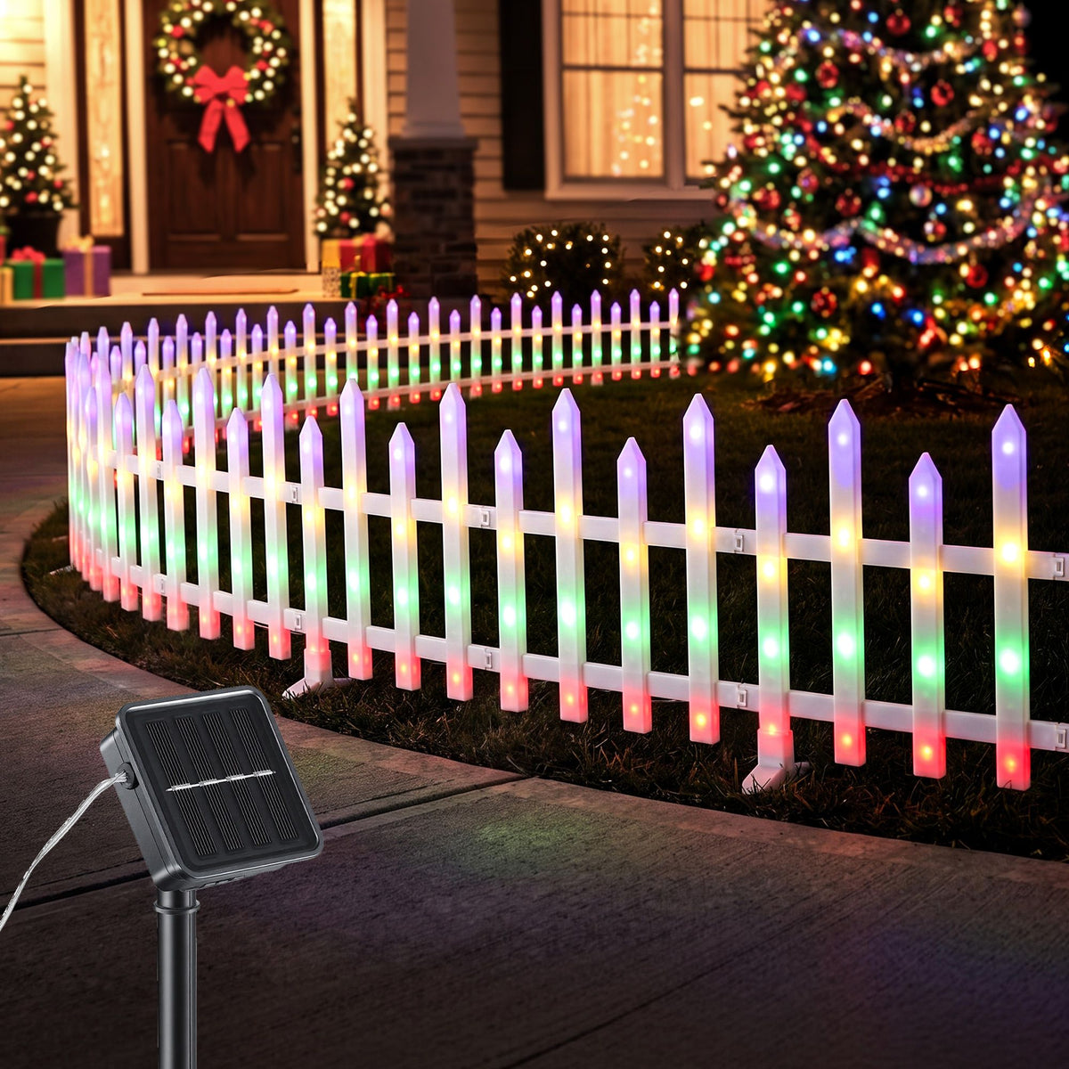 3M Solar Christmas Fence Lights with 128 Multicolour LED – 8 Pack