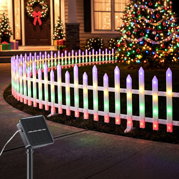 3M Solar Christmas Fence Lights with 128 Multicolour LED – 8 Pack