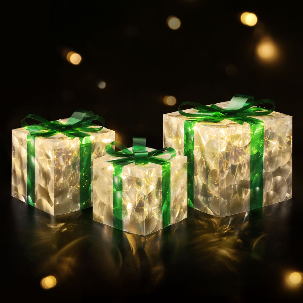 3 Piece Christmas Light Gift Boxes with 70 Warm White LEDs