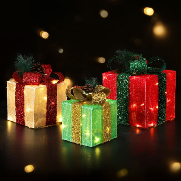 3 Piece Christmas Light Gift Boxes with 60 Warm White LEDs