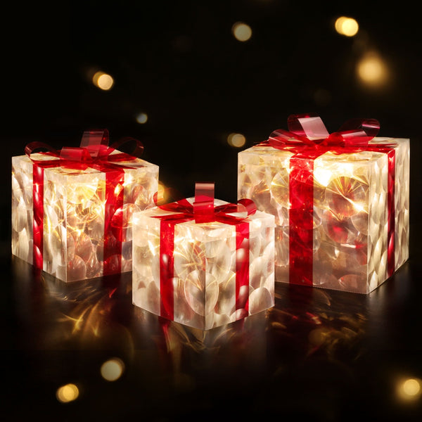 3 Piece Christmas Light Gift Boxes with 70 Warm White LEDs