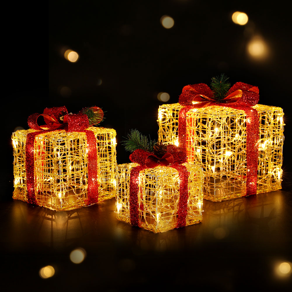 3 Piece Christmas Light Gift Boxes with 48 Warm White LEDs