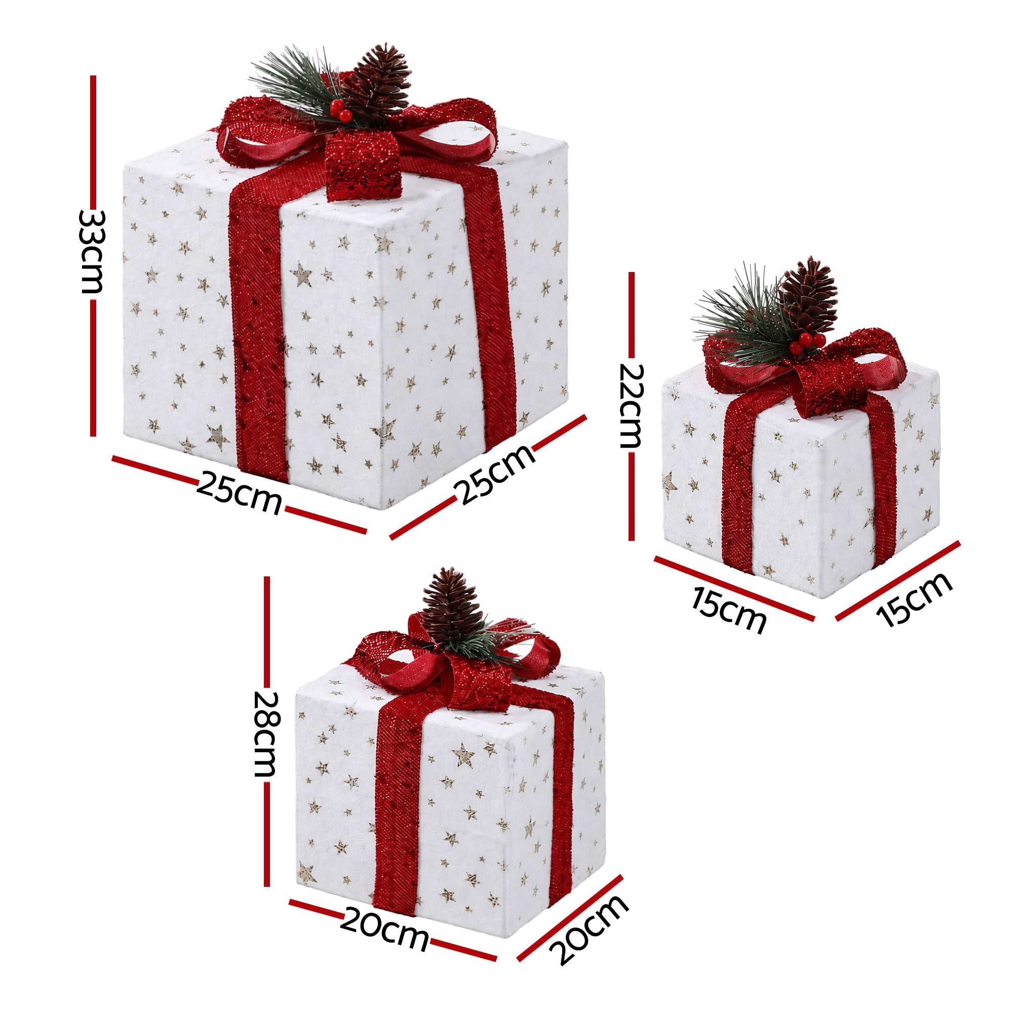 28CM Lighted Christmas Gift Box Set with 48 LED – 3 Pack