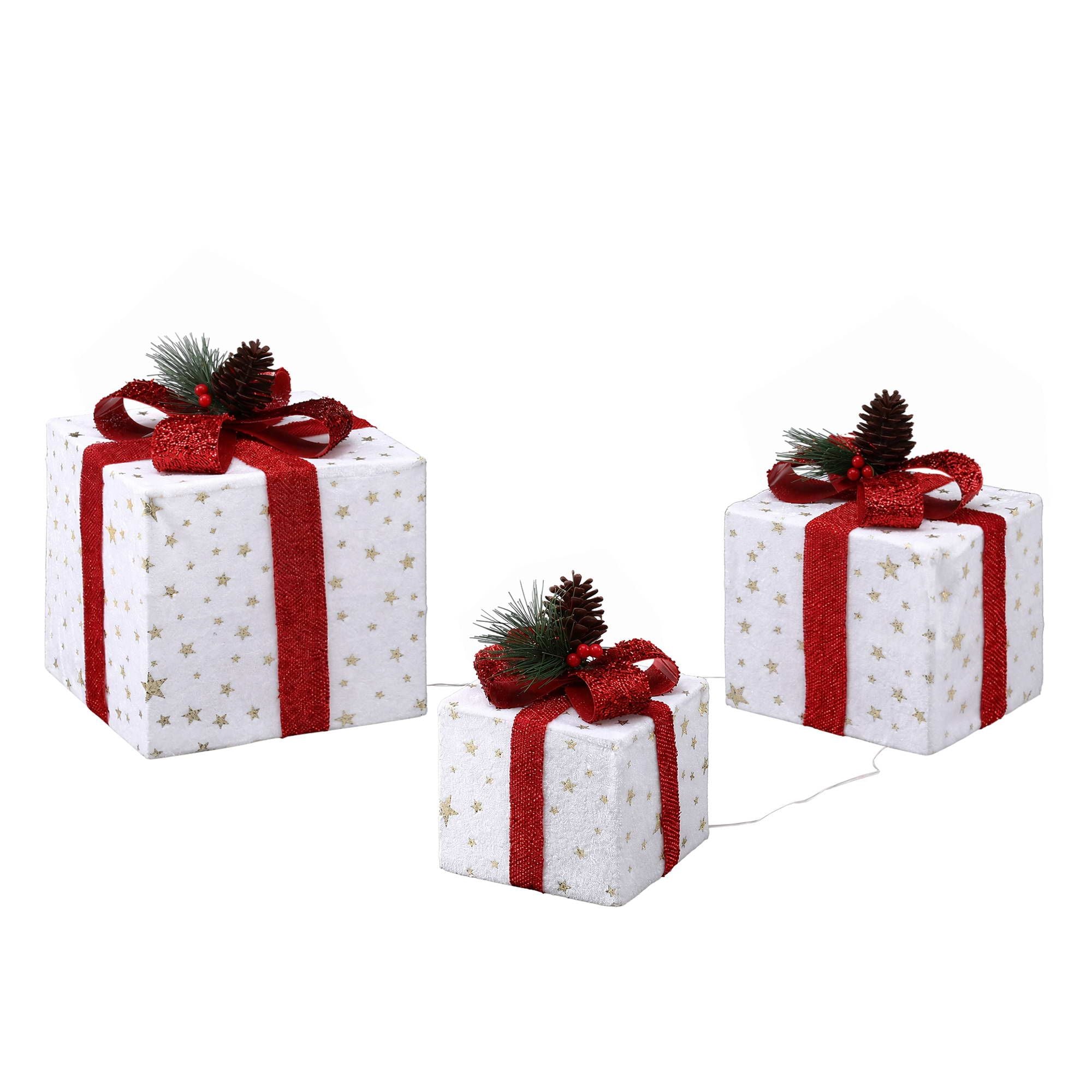 28CM Lighted Christmas Gift Box Set with 48 LED – 3 Pack