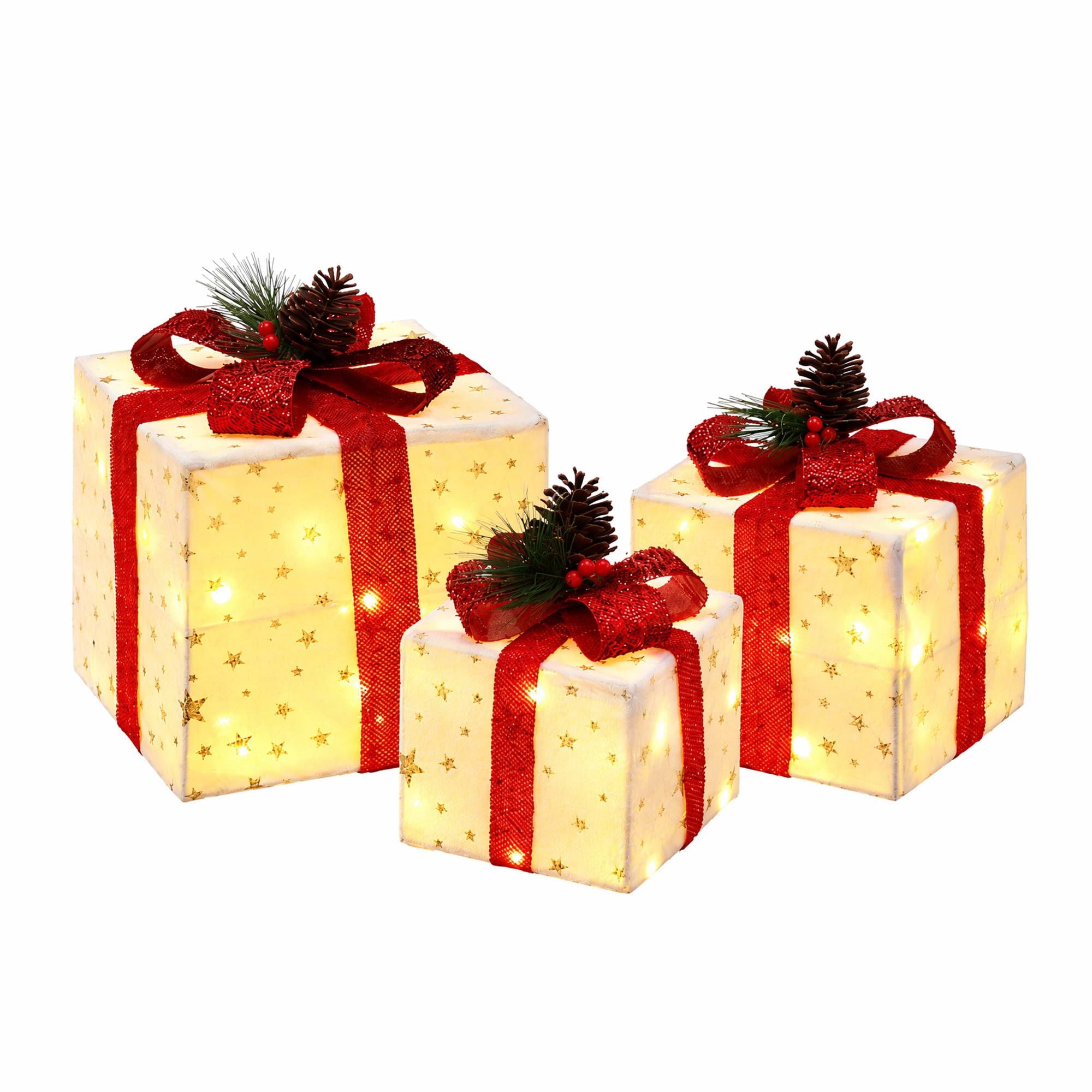 28CM Lighted Christmas Gift Box Set with 48 LED – 3 Pack